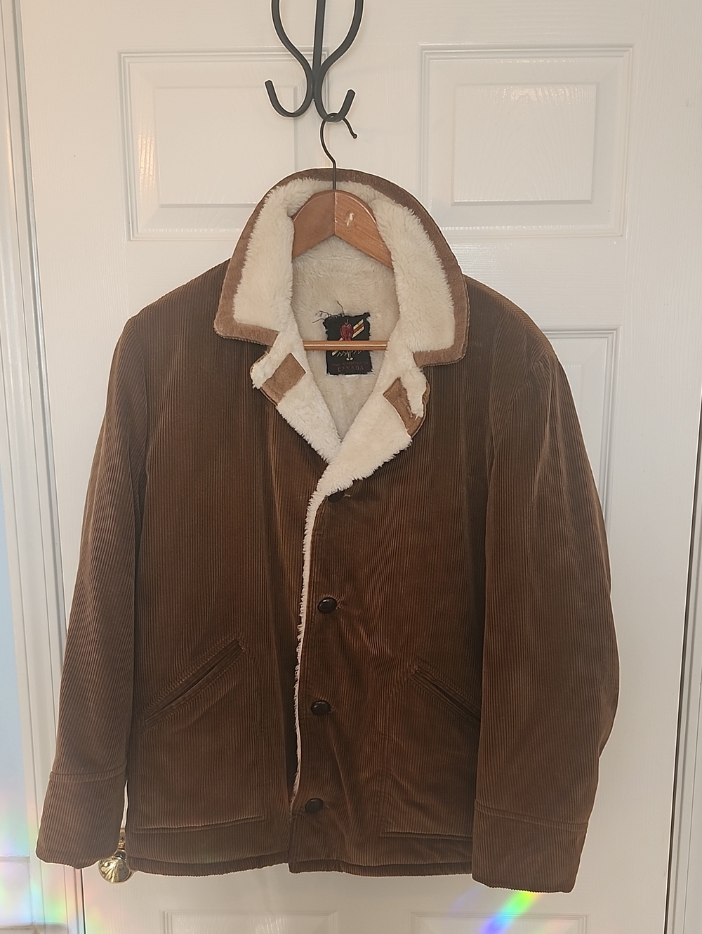 Vintage 70s Camel Corduroy Sherpa Winter Mens Coat Heavy Duty Canada Union 44
